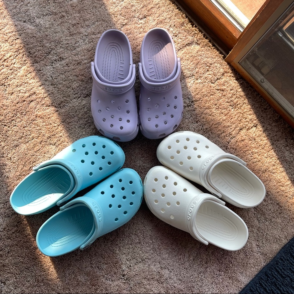 CROCS Women's Mules in Lavender, Aqua, and Ivory